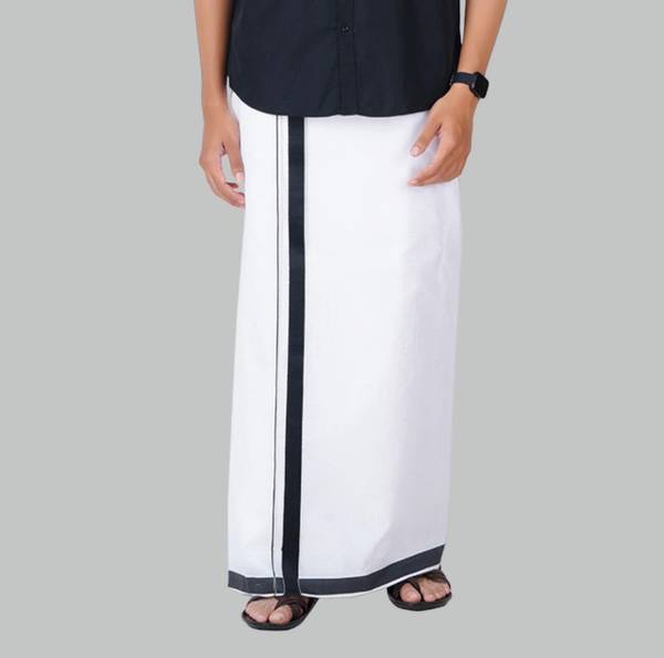 Ramraj Cotton White Fancy Border Solid Men Dhoti