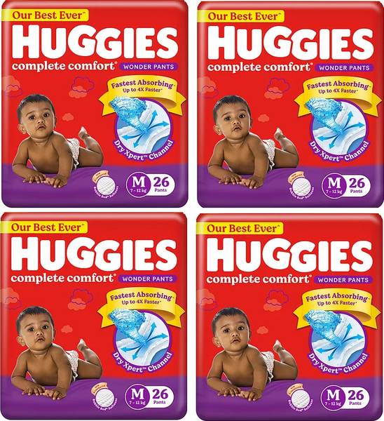 Huggies Complete comfort Wonder Pants baby Diapers Size medium- M 26 (Pack of 4) - M