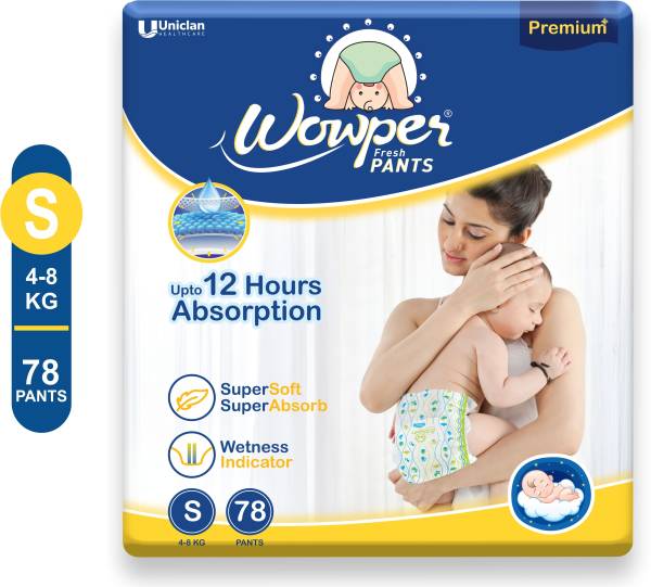 Wowper Fresh Baby Diapers Pants | Wetness Indicator | Upto 12 Hrs Absorption | 4-8 Kg - S