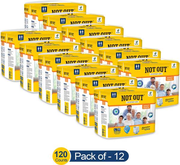 NOT OUT Adult Diaper Pants style, Large, Waist 75-140cm,Unisex, pack of 12 (120 count) Adult Diapers - L