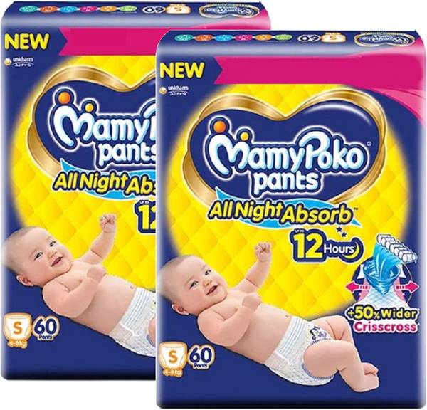 MamyPoko Standard All Night Absorb Baby Diaper Pants Small Size (Pack of 2) - S