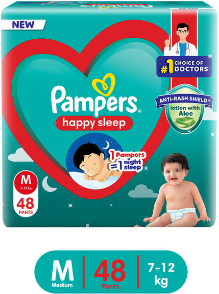 Pampers Happy Sleep Pant Style Baby Diaper, 1 Night Sleep with Anti Rash Shield - M