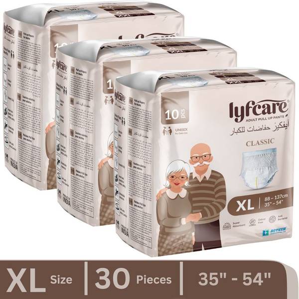 lyfcare Classic Pull-Up Pants | Waist Size (35-54 Inch) Adult Diapers - XL