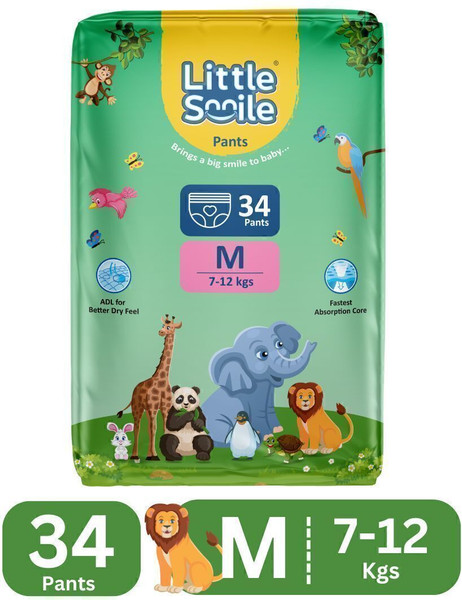 Little Smile Baby Pants Extra Absorb Diapers - Medium -34 Pieces - M