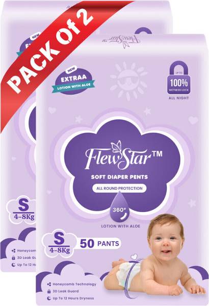 Flewstar Baby Diapers,Anti Rash Blanket,Lotion with Aloe Vera Diapers,Cottony High Absorb - S