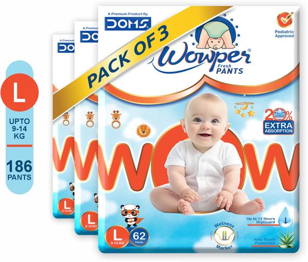 Wowper Fresh Baby Diapers Pants | Wetness Indicator | Upto 12 Hrs Absorbtion | 14-17 Kg - L