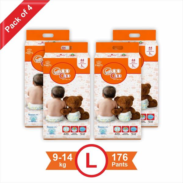 Coo Coo Extra Dry Baby Pullup Diaper Pant Size L-Large-L (176) Count upto 9-14 kg - L