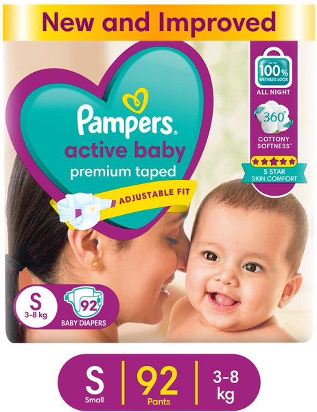 Pampers Active Baby Taped Diapers with Adjustable Fit - S
