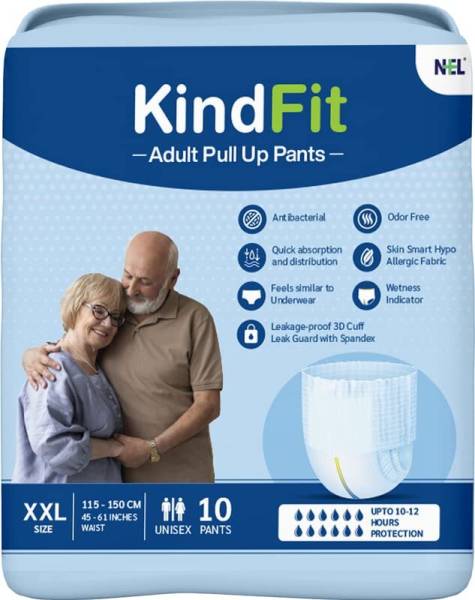KINDFIT Adult Pull-Up Pants Diapers| XXL-10 Pieces|Waist Size : 45-61 Inch Adult Diapers - XXL