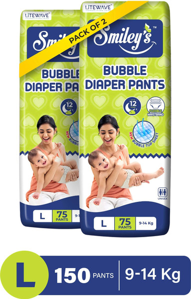LITEWAVE Smiley's L Size Bubble Baby Diaper Pants| 9-14 kg - L