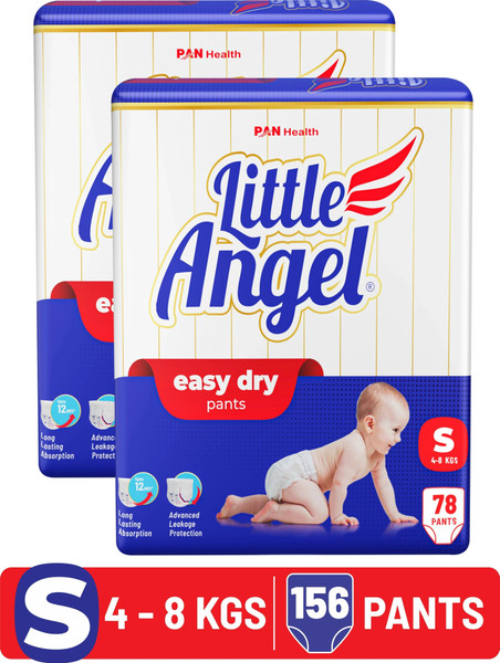 Little Angel Easy Dry Diaper Pants with 12 hrs absorption 78 Count/Pack,Pack of 2,4-8 Kgs - S
