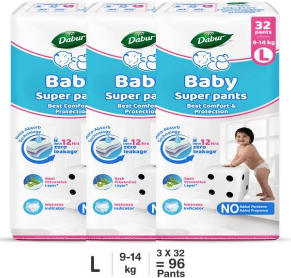 Dabur Baby Super Pants | Diaper with Aloe Vera, Shea Butter & Vitamin E | Insta-Absorb - L
