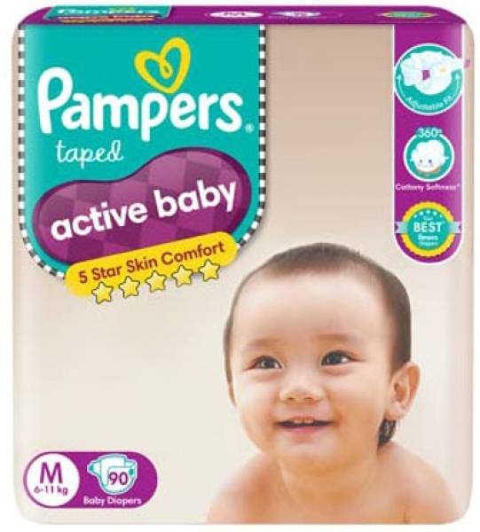 Pampers Active Baby Taped Diapers, Medium size diapers, (6-11kg) - M