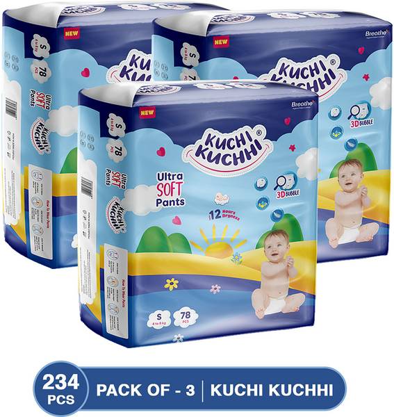 KUCHI KUCHHI Premium super soft baby diaper with a 3D bubble top (Pack of 3) - S