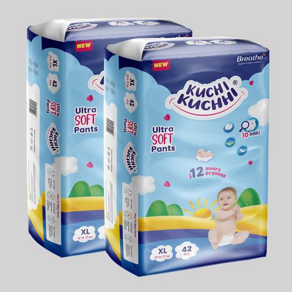 KUCHI KUCHHI Premium super soft baby diaper Pants with a 3D bubble top (Pack of 2) - XL