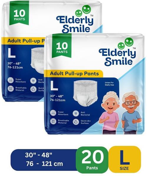 Elderly Smile Super Absorbent Premium Pull Up Pants | Waist Size (30"-48") | Pack of 2 Adult Diapers - L