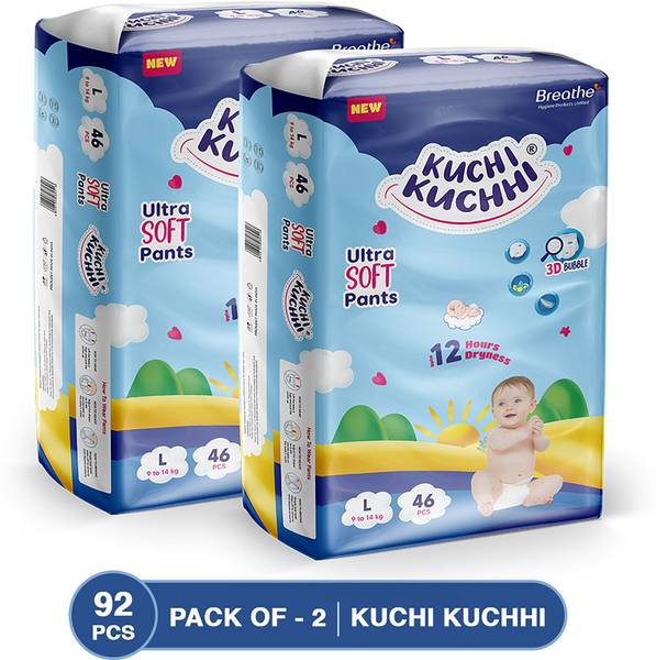 KUCHI KUCHHI Premium super soft baby diaper with a 3D bubble top (Pack of 2) - L