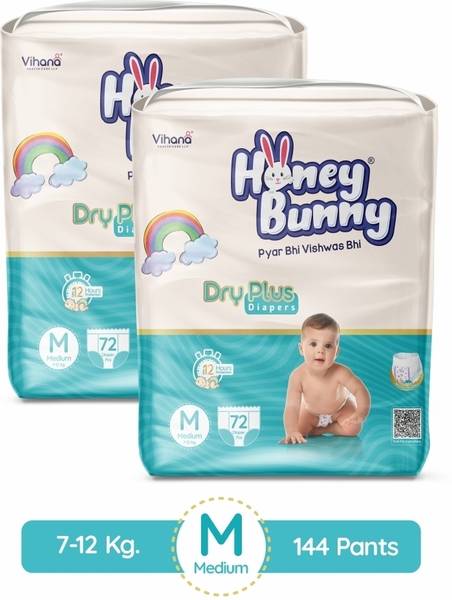 HONEY BUNNY Baby Diaper Pants Super Soft Dry Plus 12 Hour protection - M - M