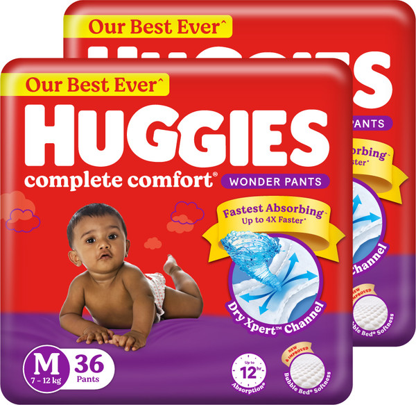 Huggies Complete Comfort Wonder Pants| India's Fastest Absorbing Diaper |M 36 X 2 |72 - M