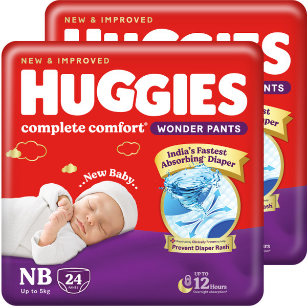 Huggies Complete Comfort Wonder Pants, India's Fastest Absorbing Diaper | - New Born