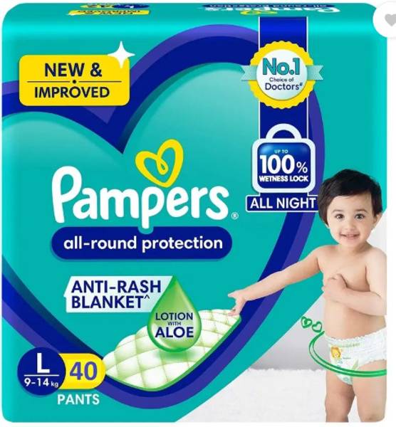 Pampers Pants with extra ANTI RASH LOTION with ALOE SMALL 40- L (40 Pieces) - L