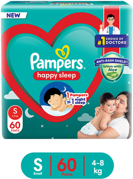 Pampers Happy Sleep Pant Style Baby Diaper, 1 Night Sleep with Anti Rash Shield - S