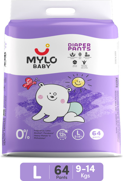 MYLO Baby Diaper Pants|Super Absorbent with Aloe Vera|Leak Proof|Anti Rash|Jumbo Pack - L