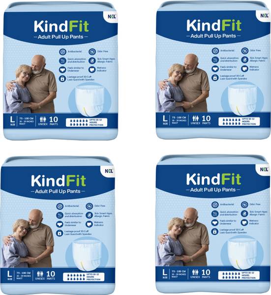 KINDFIT Adult Pull-Up Pants Diapers|Large 40 Pieces|Waist Size:30-39 Inch|Pack of 4 Adult Diapers - L