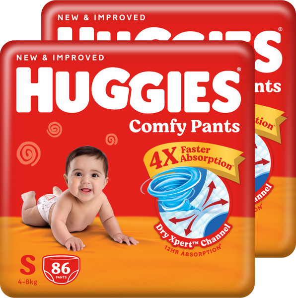Huggies Comfy Baby Diaper Pants, Upto 50% Faster Absorption (86 X 2) - S