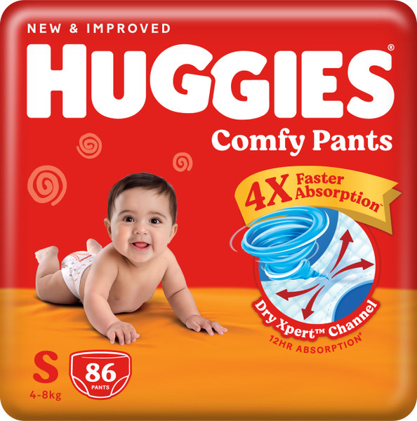 Huggies Comfy Baby Diaper Pants, Upto 50% Faster Absorption - S