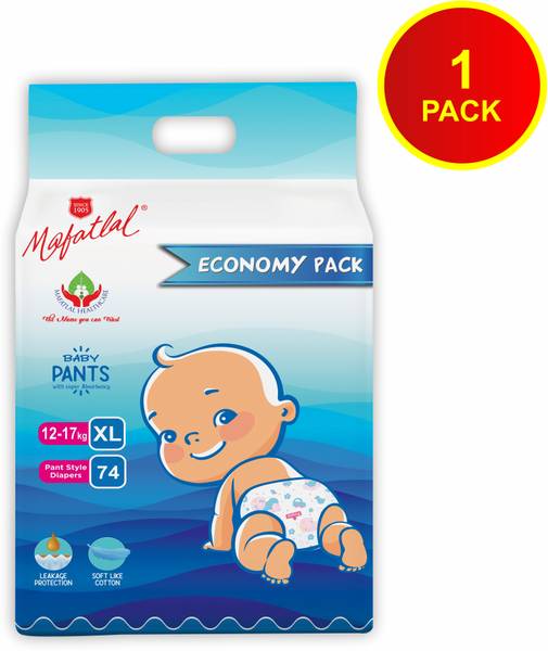 Mafatlal Baby Diaper Pants,Extra Large, 74 count with leakage protection - XL (74 Pieces) - XL
