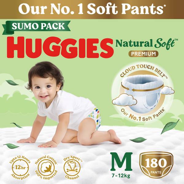 Huggies Natural Soft Premium Baby, Cloud Softness All Over, Medium - M