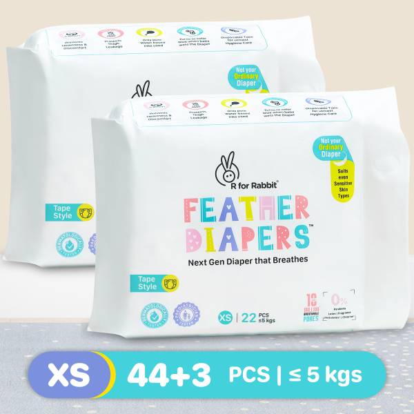 R for Rabbit XS New born Premium Feather Diaper Taped Size for Baby 0 to 5 kgs(47 Pack Offer) - XS