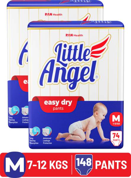 Little Angel Easy Dry Diaper Pants with 12 hrs absorption 74 Count/Pack,Pack of 2,7-12 Kgs - M