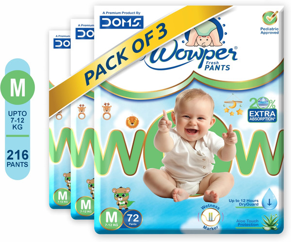 Wowper Baby Diaper Pants |up to 12 hrs Absorption | 7-12 Kg | Super Soft Diapers - M