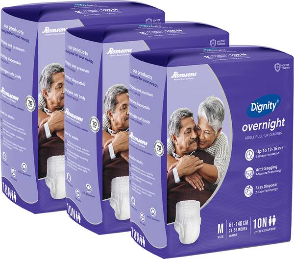 DIGNITY Overnight Pull Up Adult Diapers, Medium-Large, Waist Size 24" - 53", 10 Pcs/Pack (Pack of 3) 30 pcs Adult Diapers - M - L
