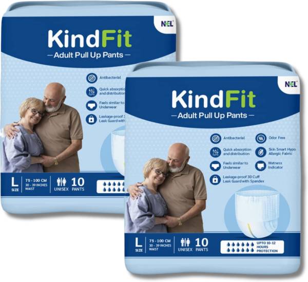 KINDFIT Adult Pull-Up Pants Diapers |Large-20 Pieces | Waist Size:30-39 Inch|Pack of 2 Adult Diapers - L