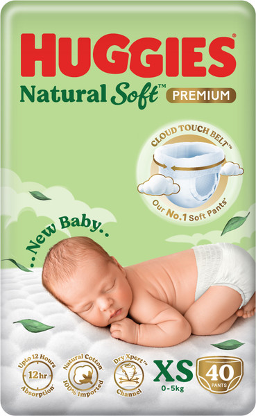 Huggies Natural Soft Premium Baby, Cloud Softness All Over, New Born - XS