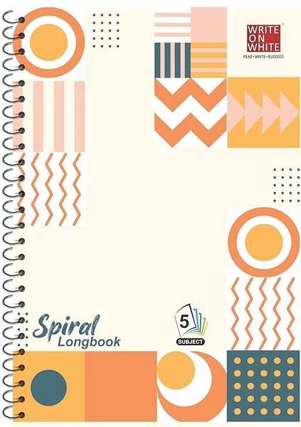 WRITE ON WHITE New Spiral Longbook White Pattern A4 Notebook Rulled 200 Pages