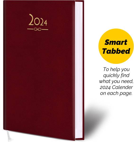 Abstract Collection PU Leather Finish Regular Diary 2024 with Page maker Ribbon A5 Diary Single Rule 366 Pages