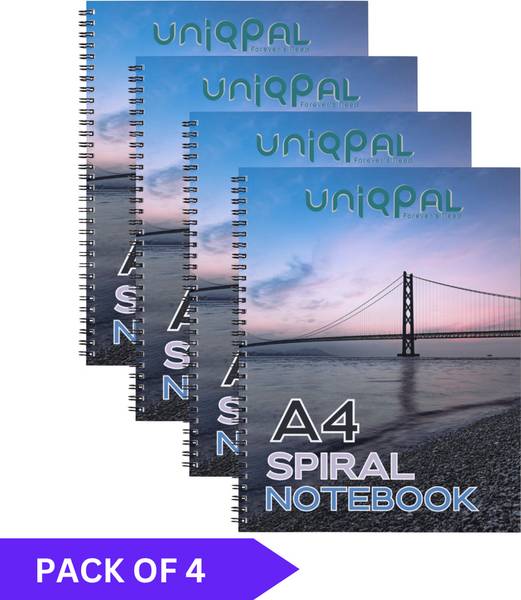 UNIQPAL Set of 4 A4 Notebook UNRULED 200 Pages