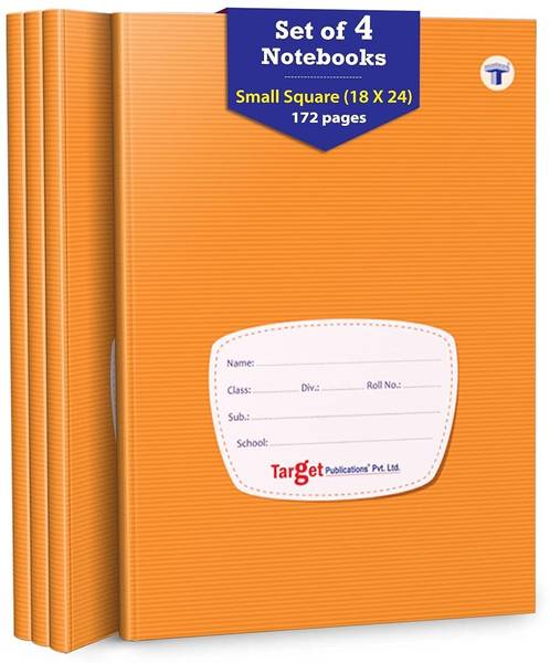 Target Publications Small Square Maths Notebooks for Kids | Soft Cover | Pack of 4 Regular Notebook Ruled 172 Pages