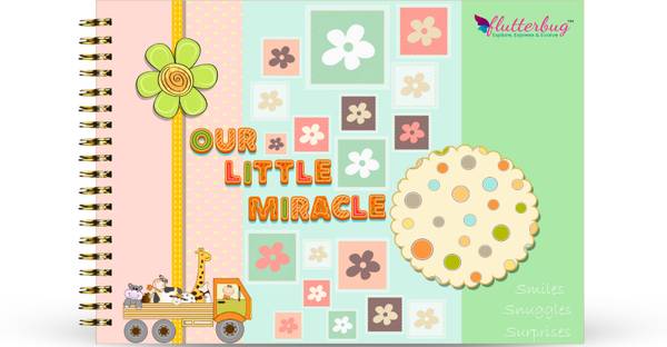 FLUTTERBUG Our Little Miracle Baby Milestone Book A5 Journal First Year Keepsake Journal, Ideal Newborn Gift to Capture Special Moments 100 Pages