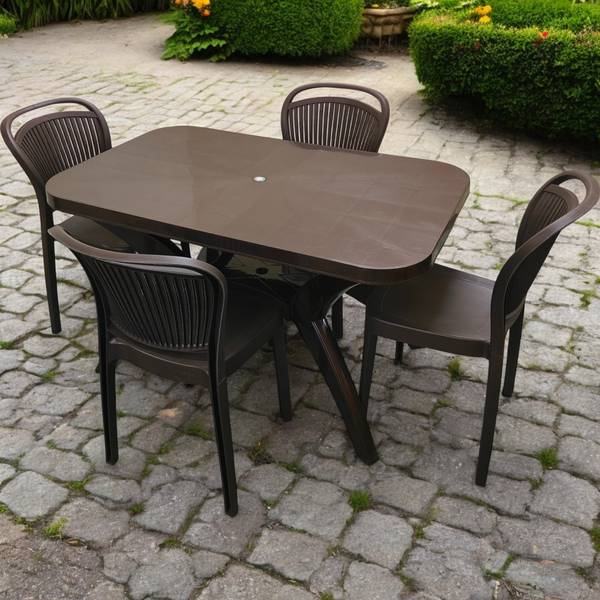 TrendyLivings Strong and Durable 4 Seater Dining Table Set for Home Garden Cafeteria Plastic 4 Seater Dining Set