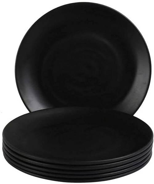 Kanha Pack of 6 Melamin Melamine Dinner Plates |Spiral Black Matte Finish| Round Shape| Black Dinner Set