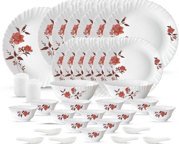 LAOPALA Pack of 35 Opalware Super White and Light, 100% Hygienic break resistance Dinner Set