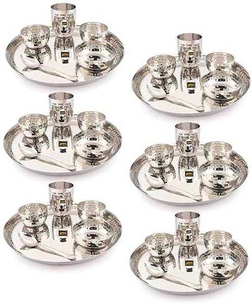 YM Stainless Steel Pack of 36 Stainless Steel Premium Hammered Dinner Set