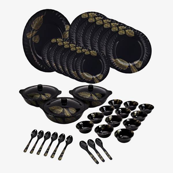 Hamlay Pack of 40 Melamin GOLD Black Leaf Dinner Set