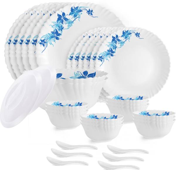 cello Pack of 34 Opalware Dazzle Series Swirl Crockery|Dishwasher|Light-Weight Dinner Set