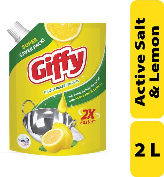Giffy Concentrated Liquid Dish Wash Gel with Active Salt & Lemon Dish Cleaning Gel